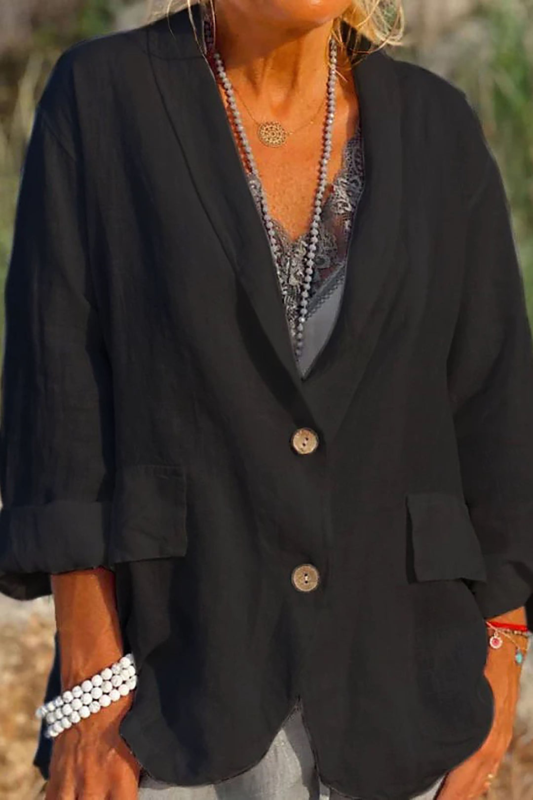 Jessica - Giacca in lino leggera con chiusura a bottoni