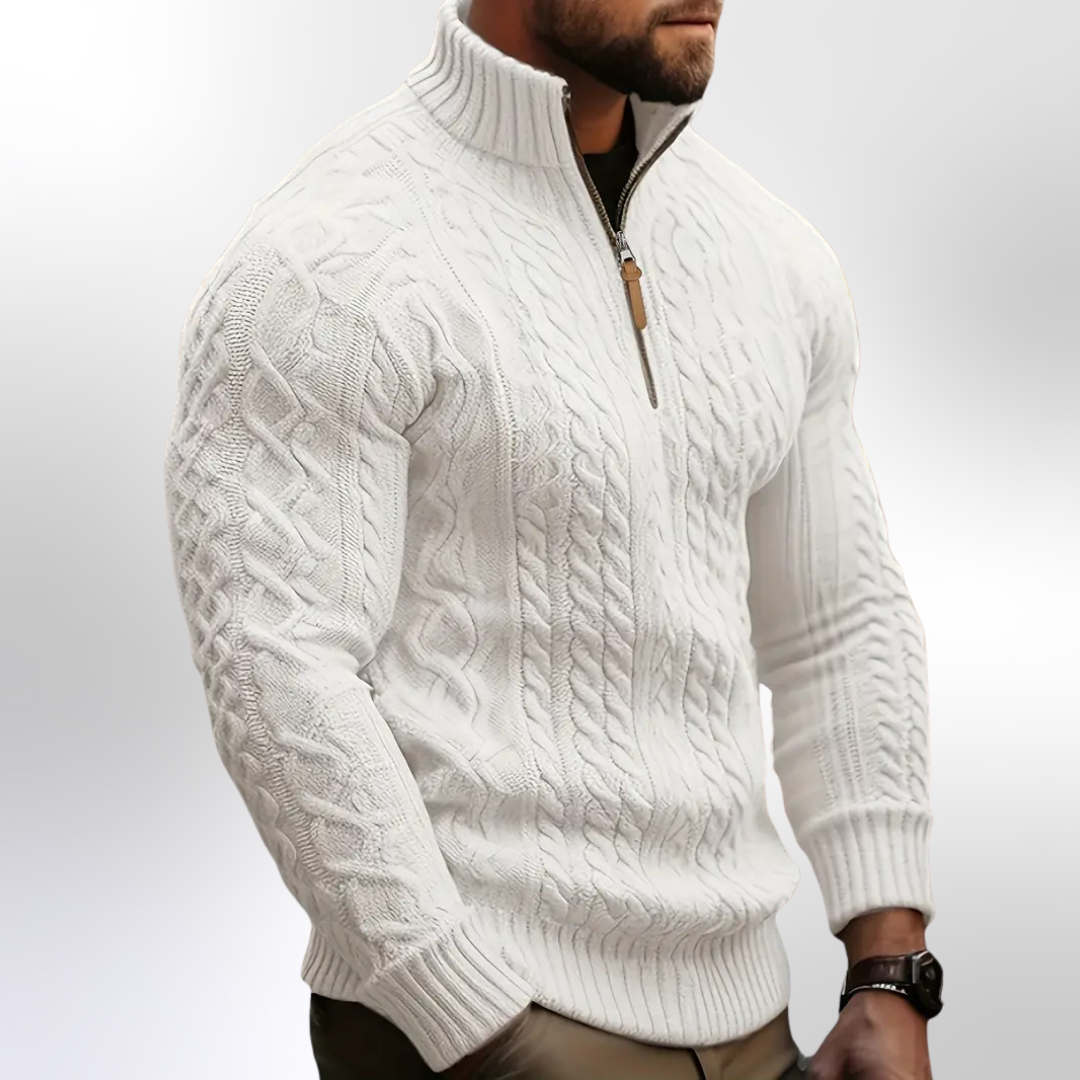Maglione Elias Premium in Maglia a Treccia con Mezzo Zip