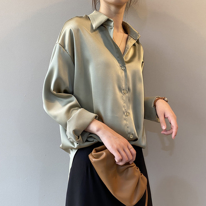 Briana - Elegante blusa in satin e seta con bottoni per donne