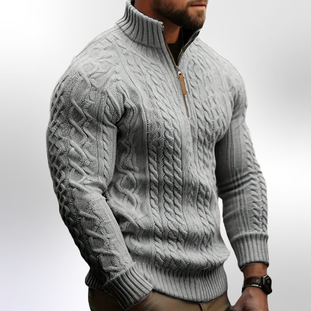 Maglione Elias Premium in Maglia a Treccia con Mezzo Zip