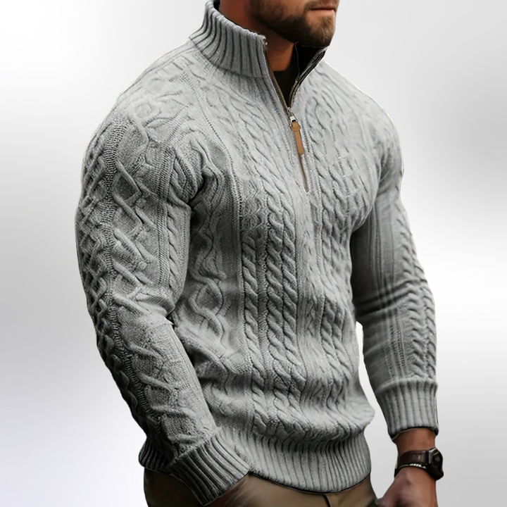 Maglione Elias Premium in Maglia a Treccia con Mezzo Zip
