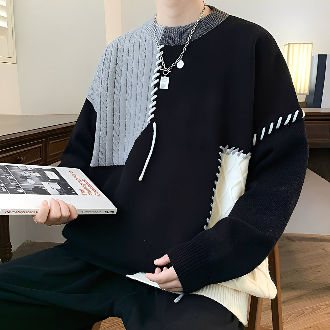 Curtis - Elegante Maglione in Pile con Design a Blocchi di Colore per Uomo