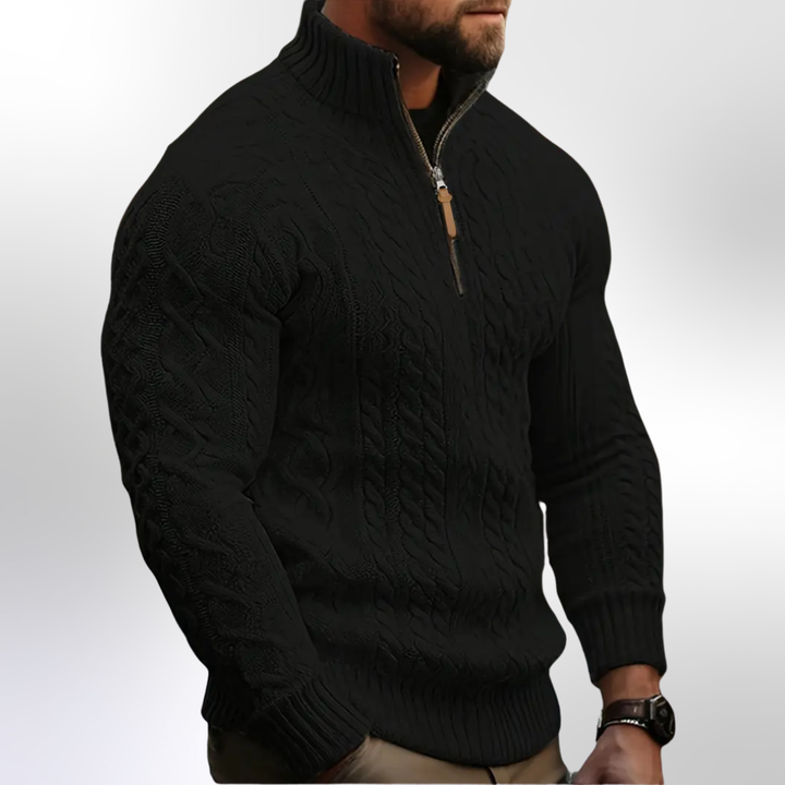 Maglione Elias Premium in Maglia a Treccia con Mezzo Zip