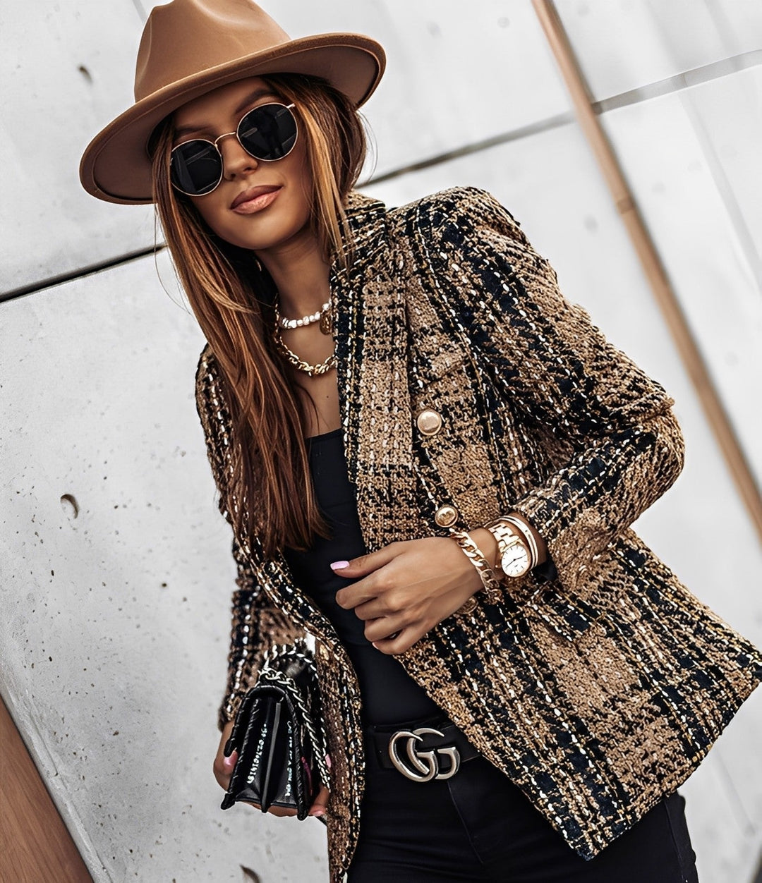 Cheri - Elegante blazer slim fit con motivo a quadri per donne