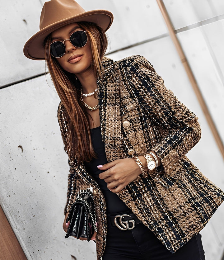Cheri - Elegante blazer slim fit con motivo a quadri per donne