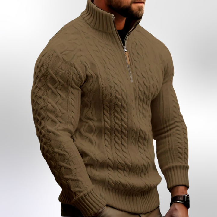Maglione Elias Premium in Maglia a Treccia con Mezzo Zip
