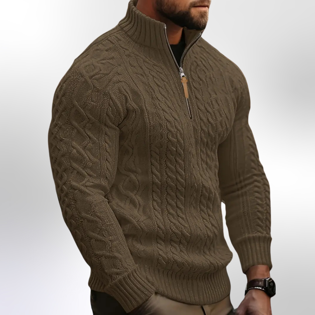 Maglione Elias Premium in Maglia a Treccia con Mezzo Zip