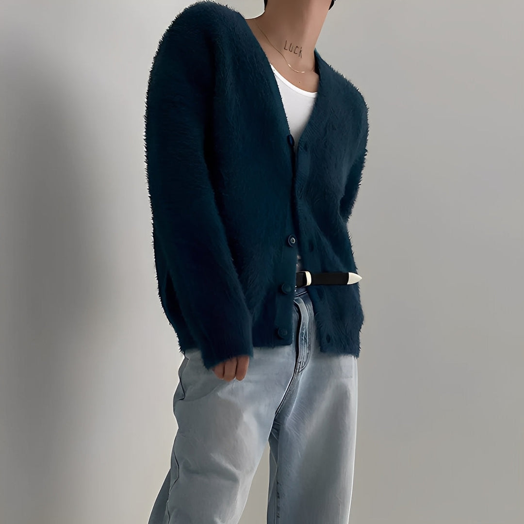 Merton - Cardigan di maglia casual in lana per uomo