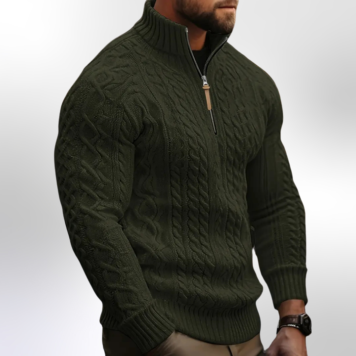 Maglione Elias Premium in Maglia a Treccia con Mezzo Zip