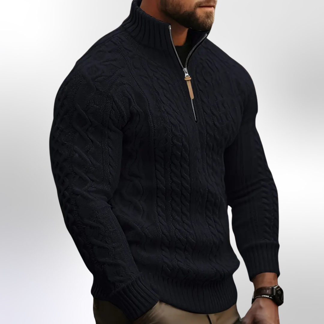 Maglione Elias Premium in Maglia a Treccia con Mezzo Zip