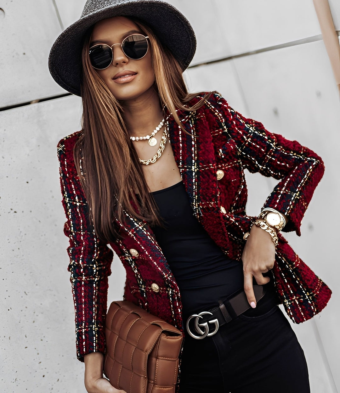 Cheri - Elegante blazer slim fit con motivo a quadri per donne