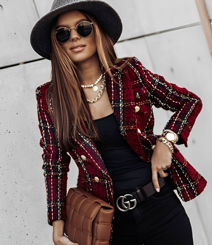 Cheri - Elegante blazer slim fit con motivo a quadri per donne