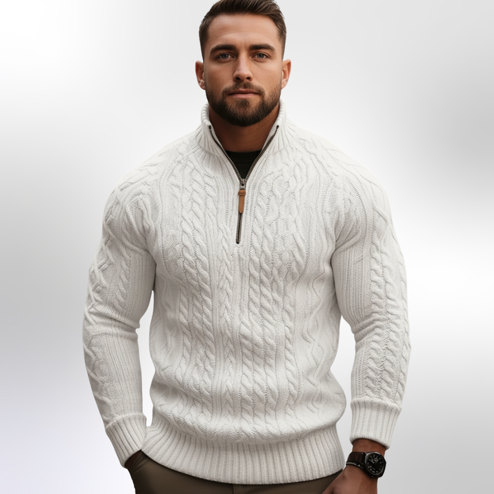 Maglione Elias Premium in Maglia a Treccia con Mezzo Zip