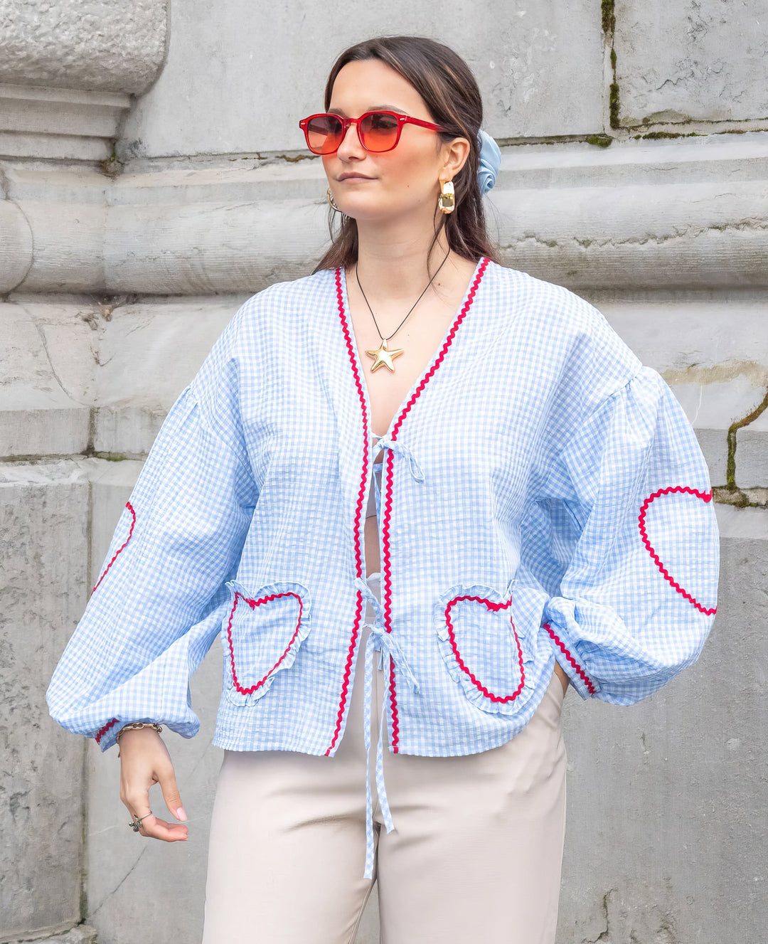 Claudia – Blusa Gingham con Fiocco