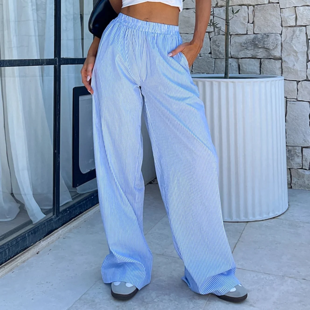 Elis – Pantaloni Donna Gamba Larga a Vita Alta