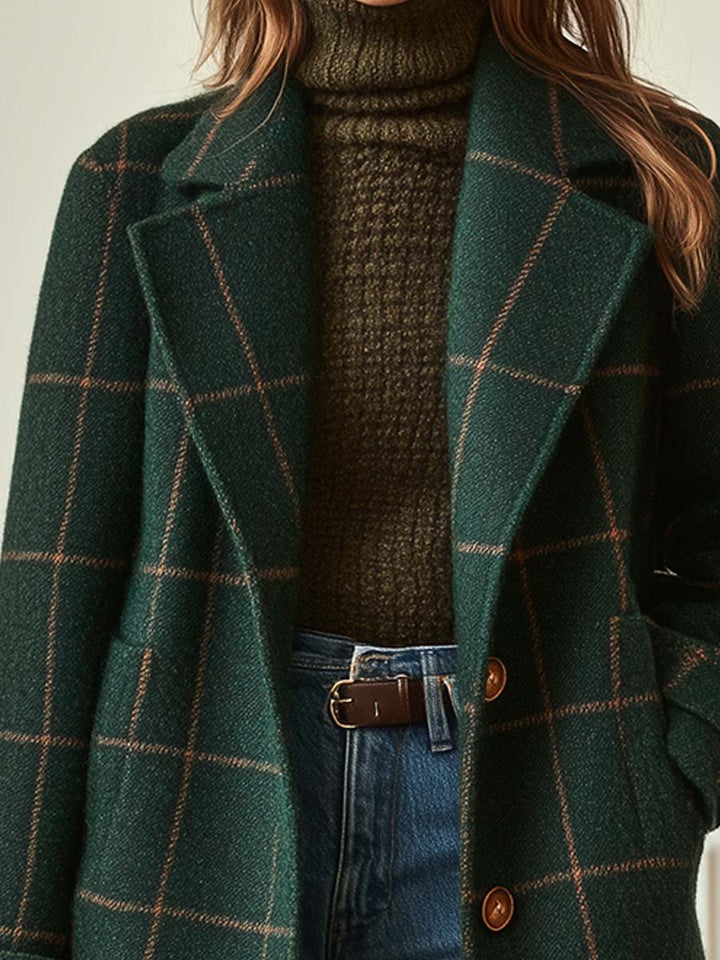 Cappotto in Tweed a Quadri con Risvolto Retro per Donna