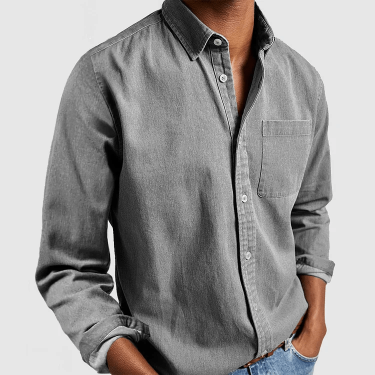 Nathan - Camicia casual a maniche lunghe con colletto a revers per uomo