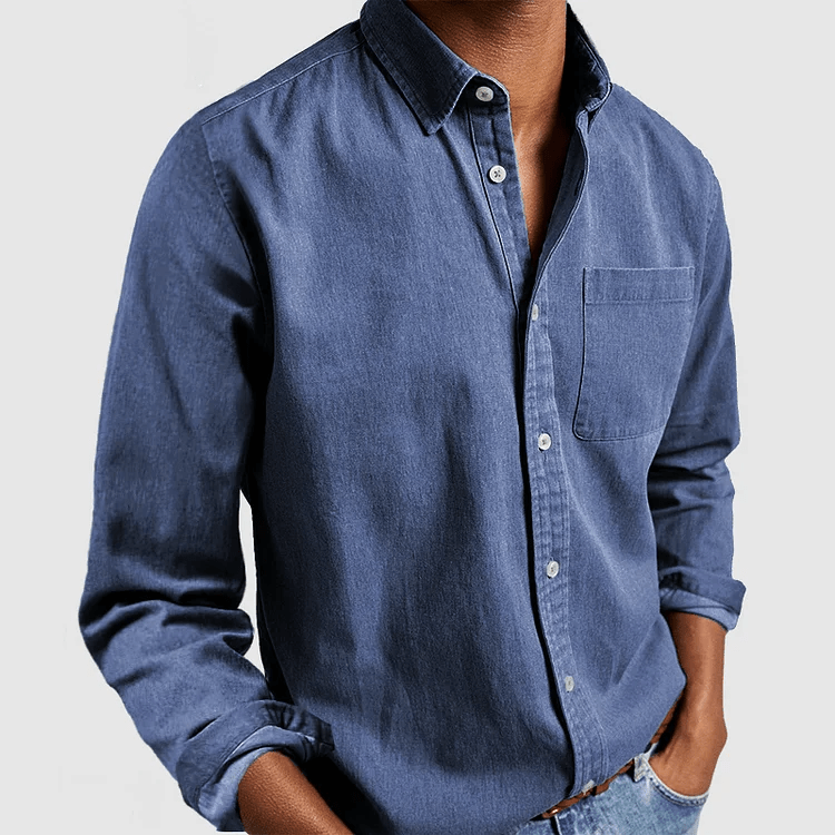Nathan - Camicia casual a maniche lunghe con colletto a revers per uomo