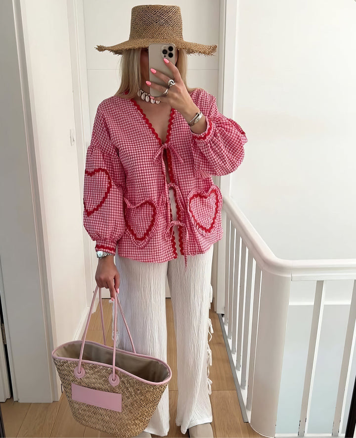 Claudia – Blusa Gingham con Fiocco